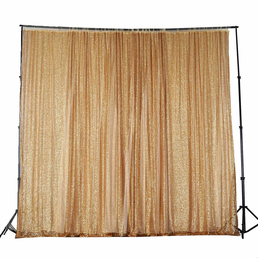 20ftx10ft Premium Gold Chiffon Sequin Dual Layer Drapery Panel, Formal Event Photo Backdrop Curtain