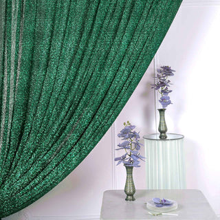 Add Elegance to Your Event with the 20ftx10ft Hunter Emerald Green Metallic Shimmer Tinsel Event Background Drapery Panel