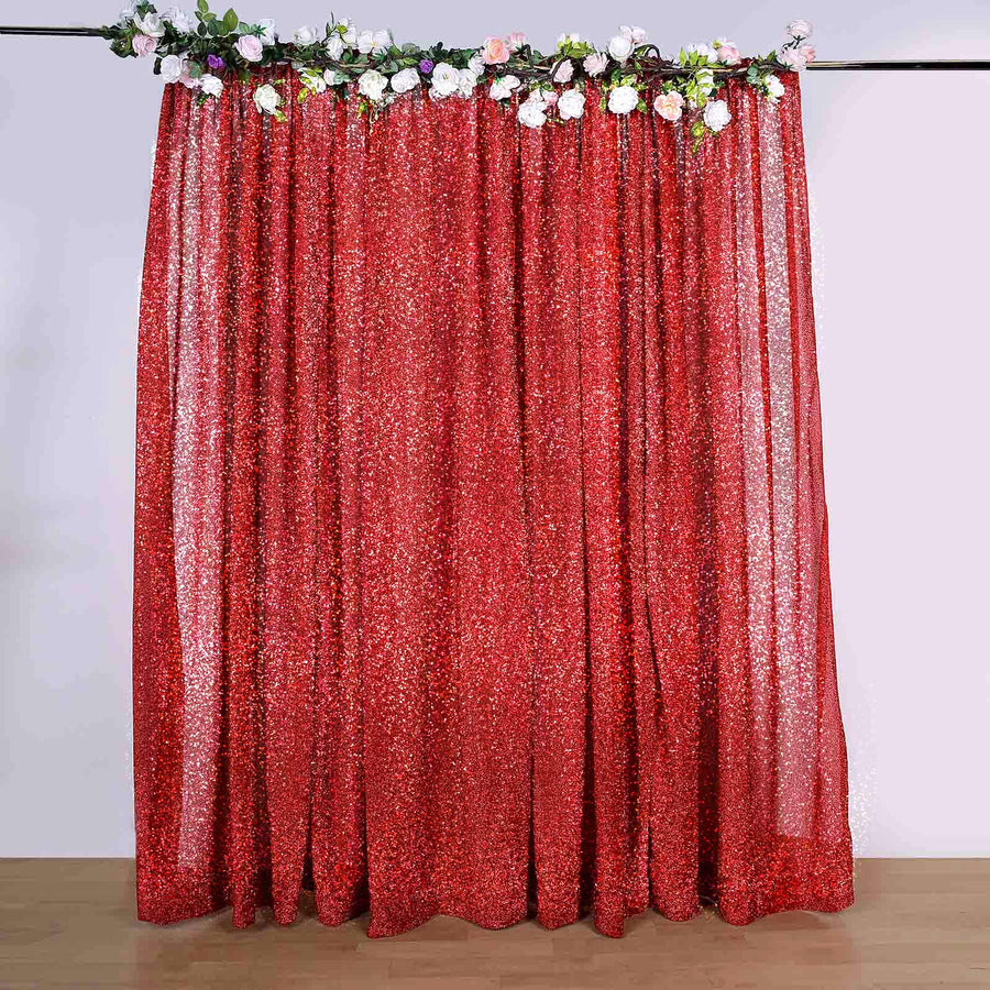 20ftx10ft Red Metallic Shimmer Tinsel Event Background Drapery Panel, Photo Backdrop Curtain