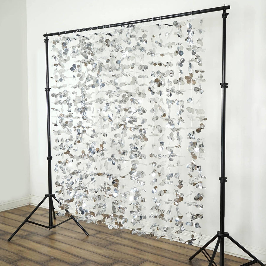 6ft Metallic Silver Foil Hanging Flower Garland Backdrop Curtain