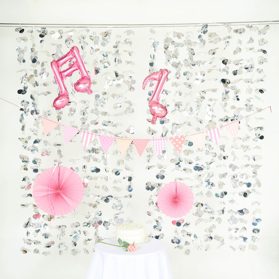 6ft Metallic Silver Foil Hanging Flower Garland Backdrop Curtain