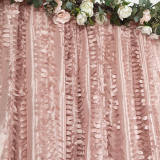 Elegant Dusty Rose 3D Leaf Petal Taffeta Fabric Event Drapery Curtain