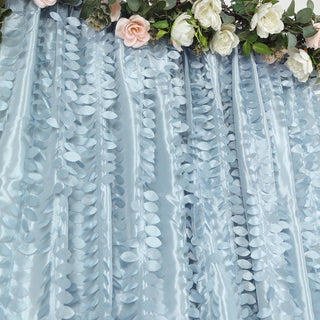 Elevate Your Event with the 8ftx8ft Dusty Blue 3D Leaf Petal Taffeta Fabric Event Curtain Drapery