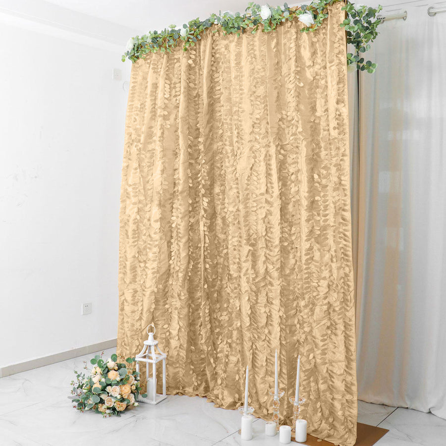8ftx8ft Champagne Hanging Leaf Petal Taffeta Backdrop Curtain Panel With Rod Pocket