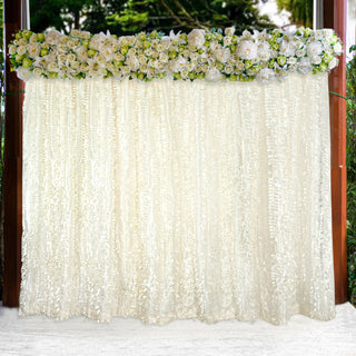 Elegant Ivory 3D Leaf Petal Taffeta Fabric Event Curtain Drapery