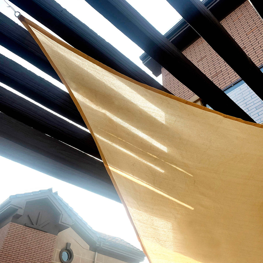 12ft Tan Triangular UV Blocking Sun Shade Sail, Hanging Patio Canopy