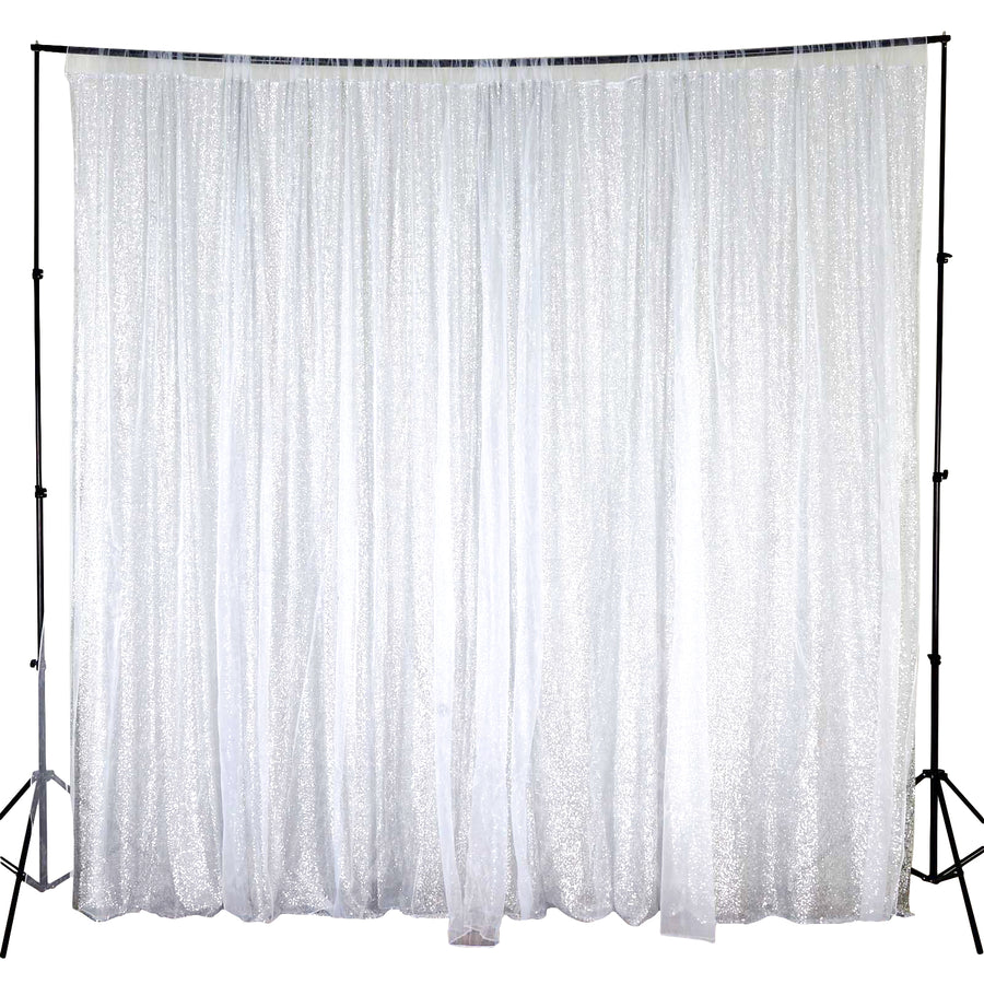 20ftx10ft Premium Silver Chiffon Sequin Event Curtain Drapes, Dual Layer Photo Backdrop Event Panel
