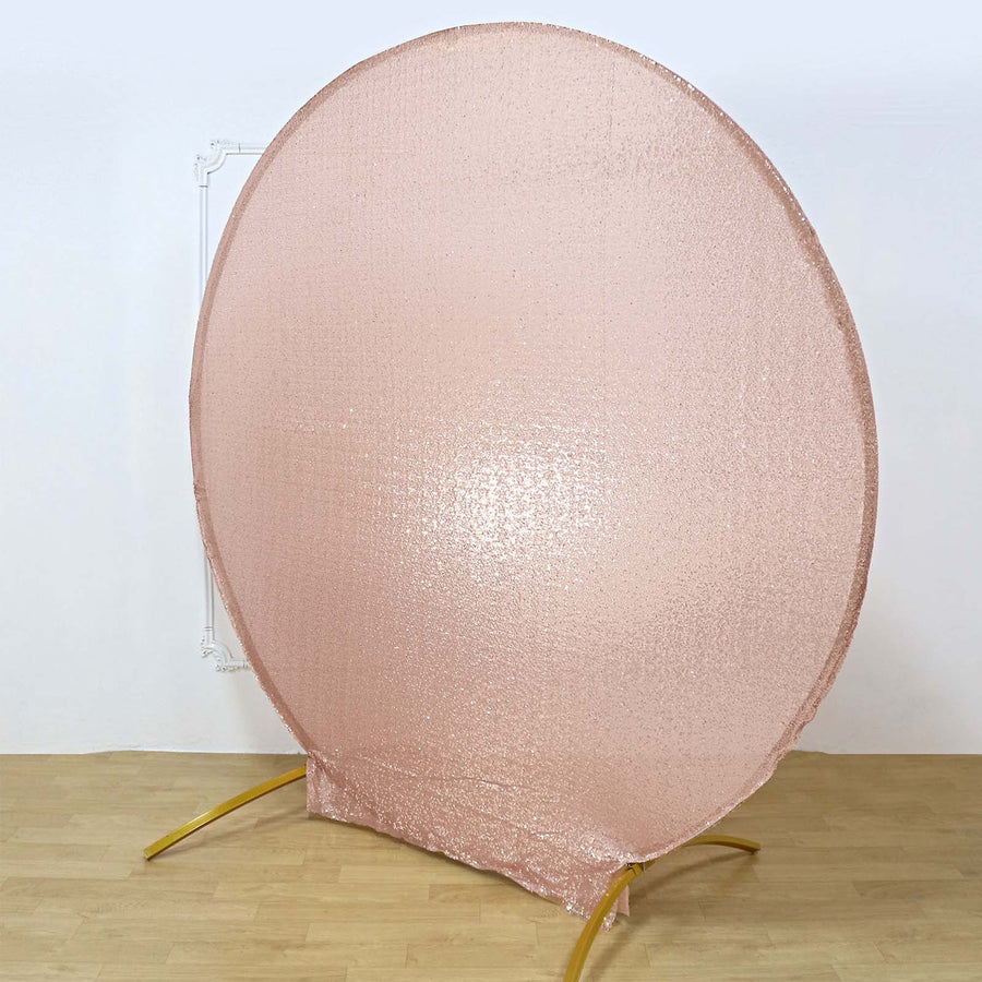 7.5ft Metallic Blush Rose Gold Sequin Round Wedding Arch Cover, Shiny Photo Backdrop Stand Cover