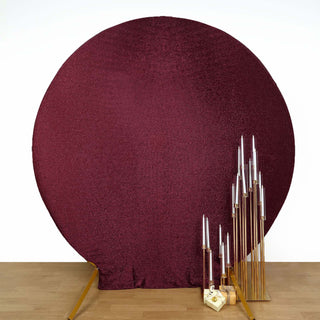Add a Touch of Elegance with the Burgundy Metallic Shimmer Tinsel Spandex Round Wedding Arch Cover
