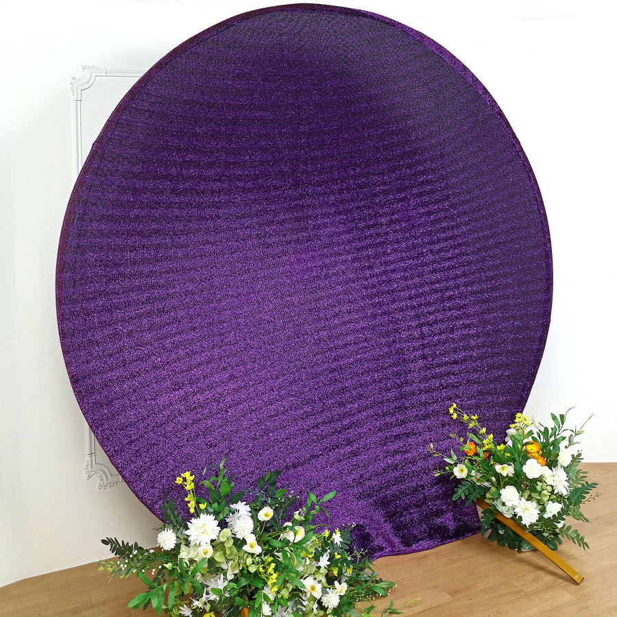 7.5ft Purple Metallic Shimmer Tinsel Spandex Round Backdrop, 2-Sided Wedding Arch Cover