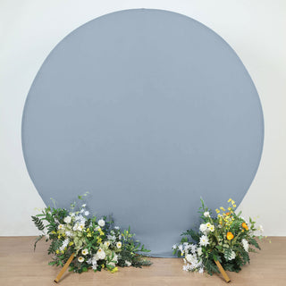Transform Your Venue with the 7.5ft Matte Dusty Blue Round Spandex Fit Party Backdrop Stand Cover
