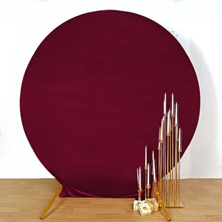 Add Elegance to Your Event with the 7.5ft Burgundy Soft Velvet Fitted Round Event Party Backdrop Cover