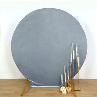 Add a Touch of Elegance with the 7.5ft Dusty Blue Soft Velvet Fitted Round Event Party Backdrop Cover