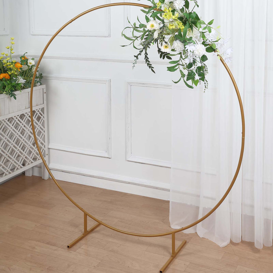 5ft Gold Metal Round Wedding Arch Arbor, Balloon Circle, Flower Frame Backdrop Stand