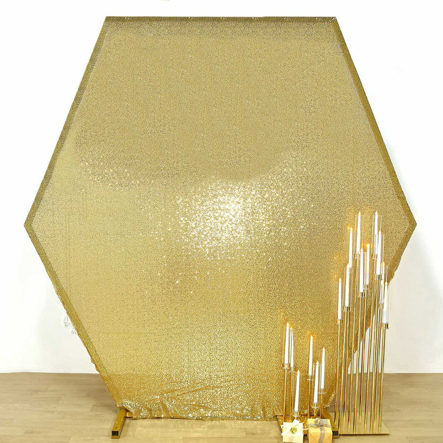 Metallic Gold Sparkle Sequin Hexagon Wedding Arch Cover, Shiny Shimmer Backdrop Stand Cover