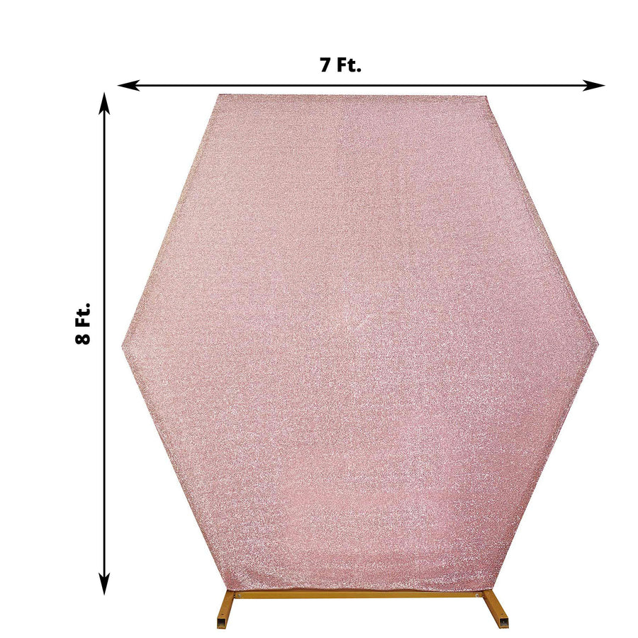 8ftx7ft Blush / Rose Gold Metallic Shimmer Tinsel Spandex Hexagon Backdrop, 2-Sided Wedding Arch