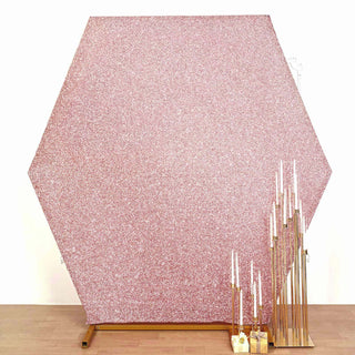 Glamorous Rose Gold Metallic Shimmer Tinsel Spandex Hexagon Wedding Arbor Cover