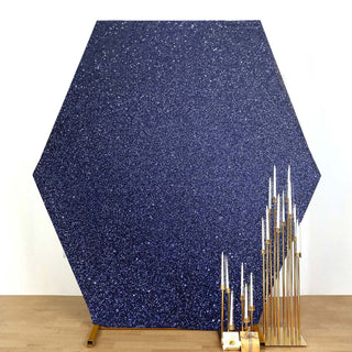Navy Blue Metallic Shimmer Tinsel Spandex Hexagon Wedding Arbor Cover