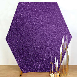 Add a Touch of Elegance with the Purple Metallic Shimmer Tinsel Spandex Hexagon Wedding Arbor Cover