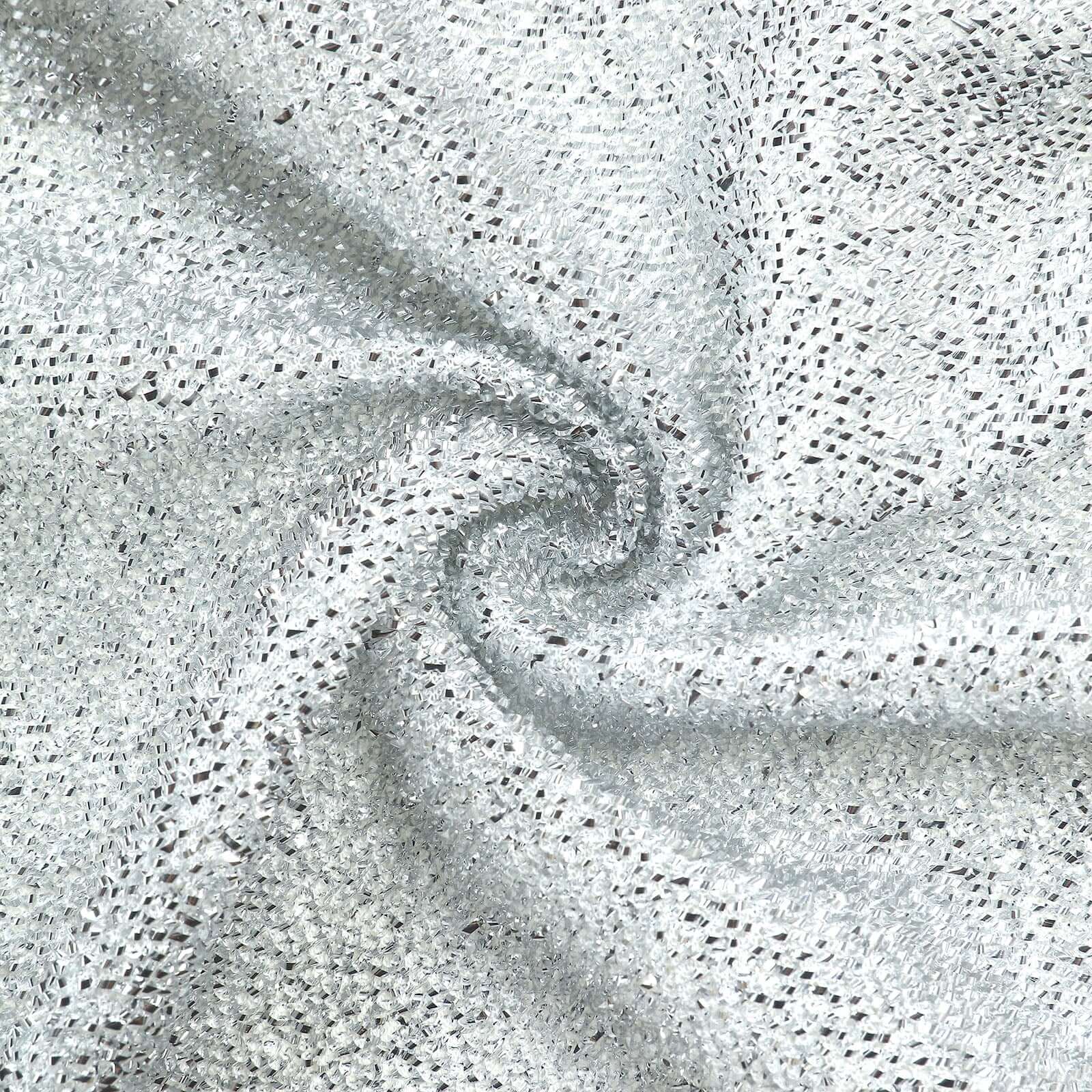 Description Picture 4 of item8ftx7ft Silver Metallic Shimmer Tinsel Spandex Hexagon Wedding Arbor Cover, 2-Sided Backdrop