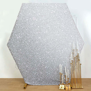 Silver Metallic Shimmer Tinsel Spandex Hexagon Wedding Arbor Cover