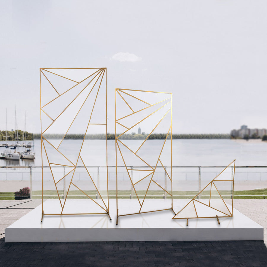 7ft Tall Gold Metal Rectangular Geometric Flower Frame Prop Stand