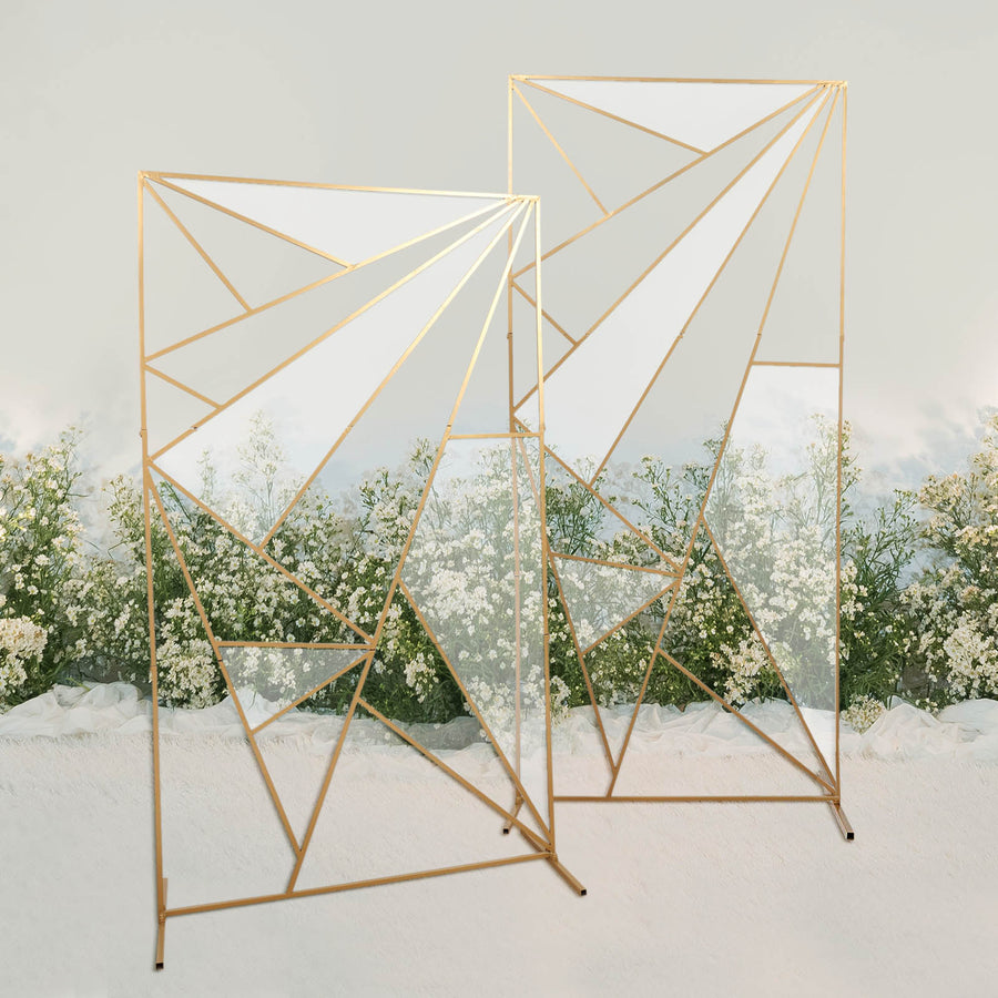 6ft Tall Gold Metal Rectangular Geometric Flower Frame Prop Stand
