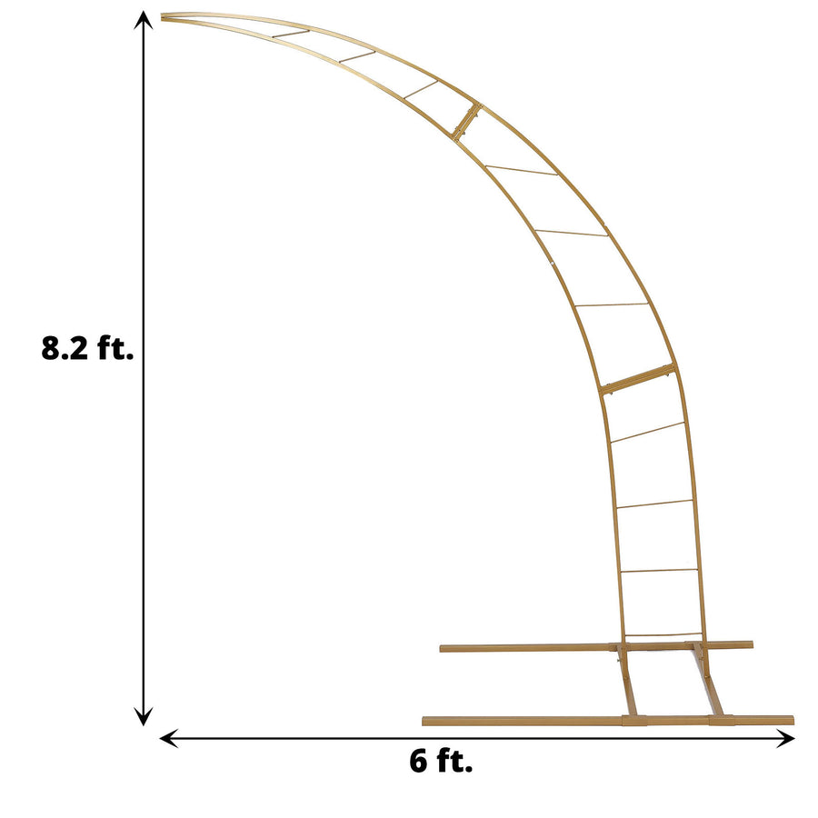 8ft Gold Metal Half Crescent Moon Wedding Arbor Frame, Curved Design Arch Flower Balloon Stand