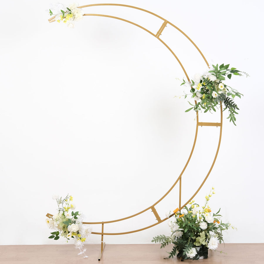 7.5ft Gold Metal Half Crescent Moon Wedding Arbor Frame, Curved Arch Flower Balloon Stand#whtbkgd