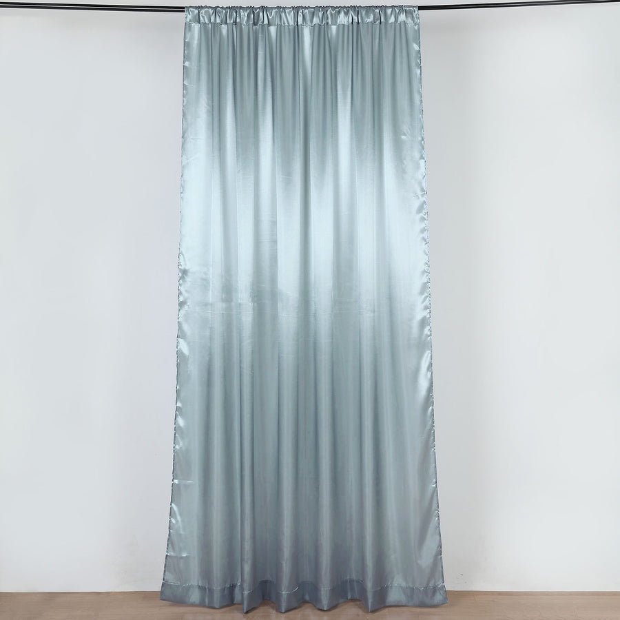 8ftx10ft Dusty Blue Satin Formal Event Backdrop Drape, Window Curtain Panel