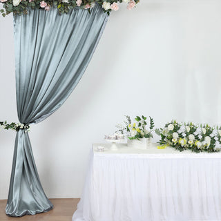 Elevate Your Event with the Dusty Blue Satin Formal Event Backdrop Drape