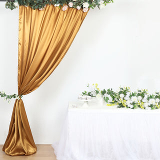 Add a Touch of Elegance with the 8ftx10ft Gold Satin Formal Event Backdrop Drape