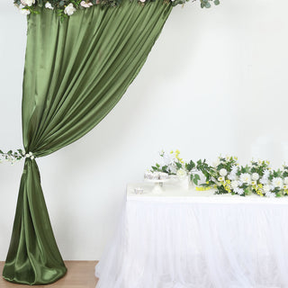 Elegant Olive Green Satin Formal Event Backdrop Drape