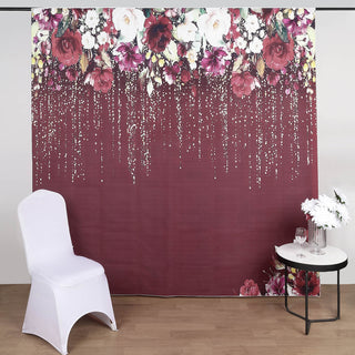 Add a Touch of Elegance with the 8ftx8ft Sparkly Burgundy Rose Floral Print Vinyl Photography Backdrop