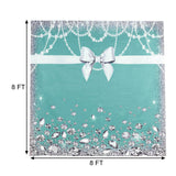 8ftx8ft Turquoise/White Bow, Diamond Pearl Print Vinyl Photo Backdrop