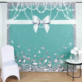 Glamorize Your Events with the Turquoise/White Bow Diamond Pearl Print Vinyl Photo Backdrop