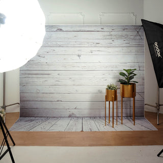 Durable and Versatile: The 8ftx8ft White/Gray Distressed Wood Panels Vinyl Photography Backdrop