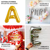 Colorful letter and number mylar foil balloons for festive decorations.