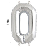 Silver foil number zero balloon, 16 inches tall.
