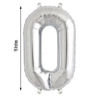 Silver foil number zero balloon, 16 inches tall.