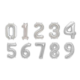 Silver balloon numbers 0 to 9 on a white background
