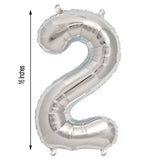 Silver foil number 2 balloon, 16 inches tall.