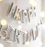 Silver "Happy Birthday" balloon banner decoration
