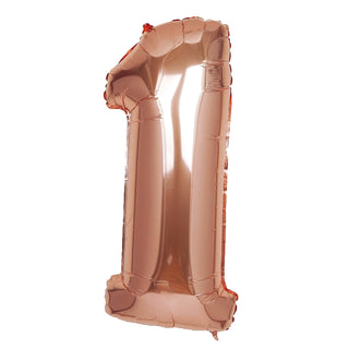Rose gold number 1 balloon on a plain white background