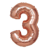 Rose gold foil balloon number three