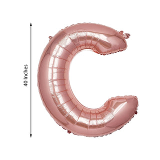 Rose gold letter C balloon, 40 inches tall, perfect for celebrations.