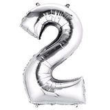 Silver number 2 balloon on a plain white background