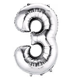 Silver foil number 3 balloon on a plain white background