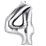 Silver foil balloon number 4 on a plain background