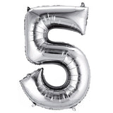 Silver foil number 5 balloon on a white background.